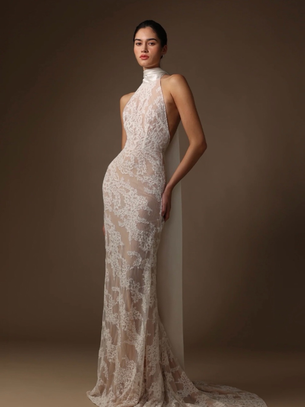 SAU LEE Andrea Lace Gown, White